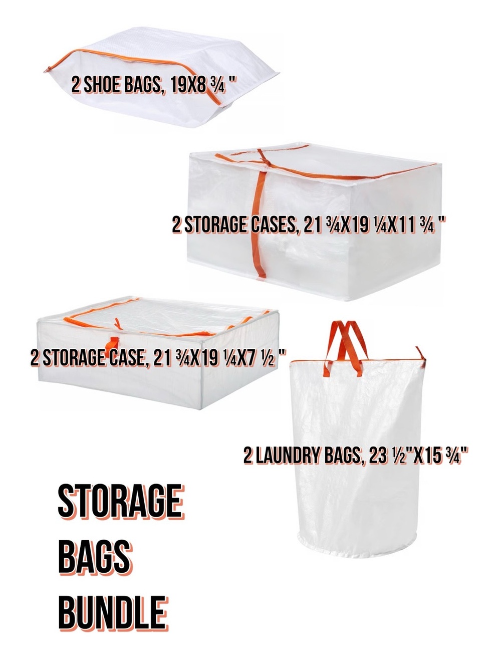 Storage Bags Bundle - White with Orange Trim